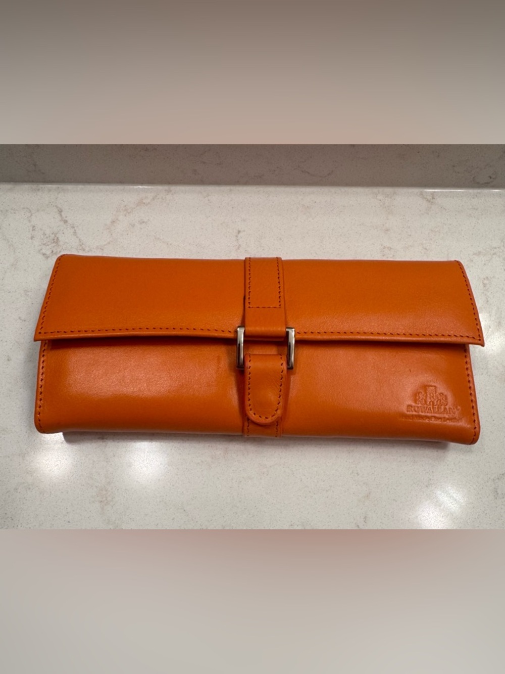 Rowallan Orange Leather Roll Jewelry Travel Case - Women's Bag
